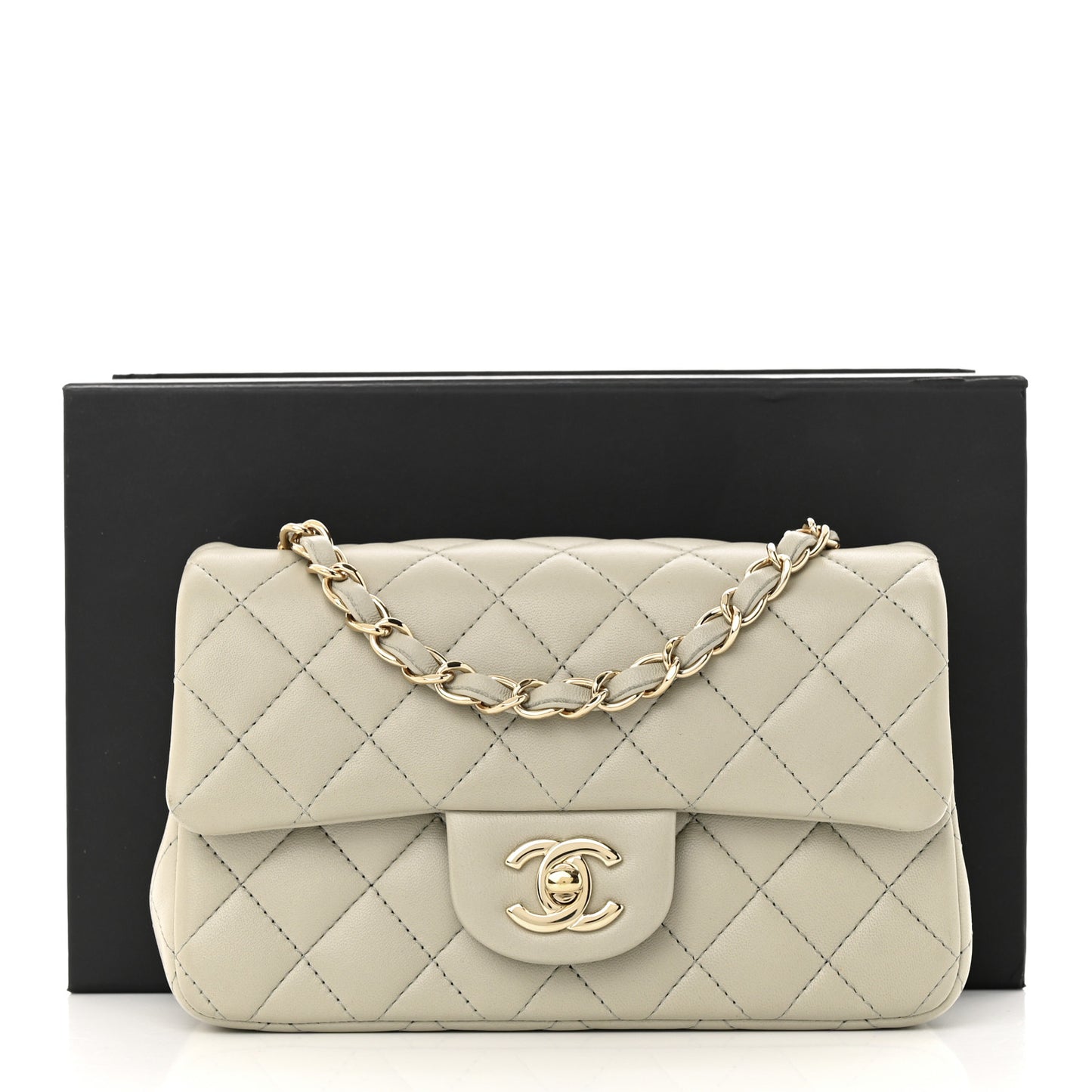Lambskin Quilted Mini Rectangular Flap Grey