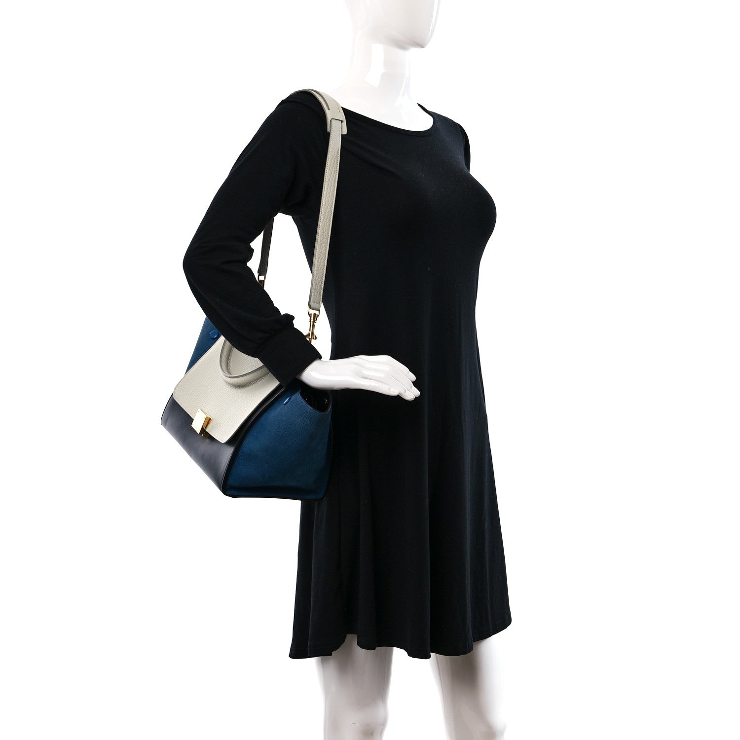 Celine Bullhide Calfskin Nubuck Medium Tri-Color Trapeze Blue Beige 3 of 8