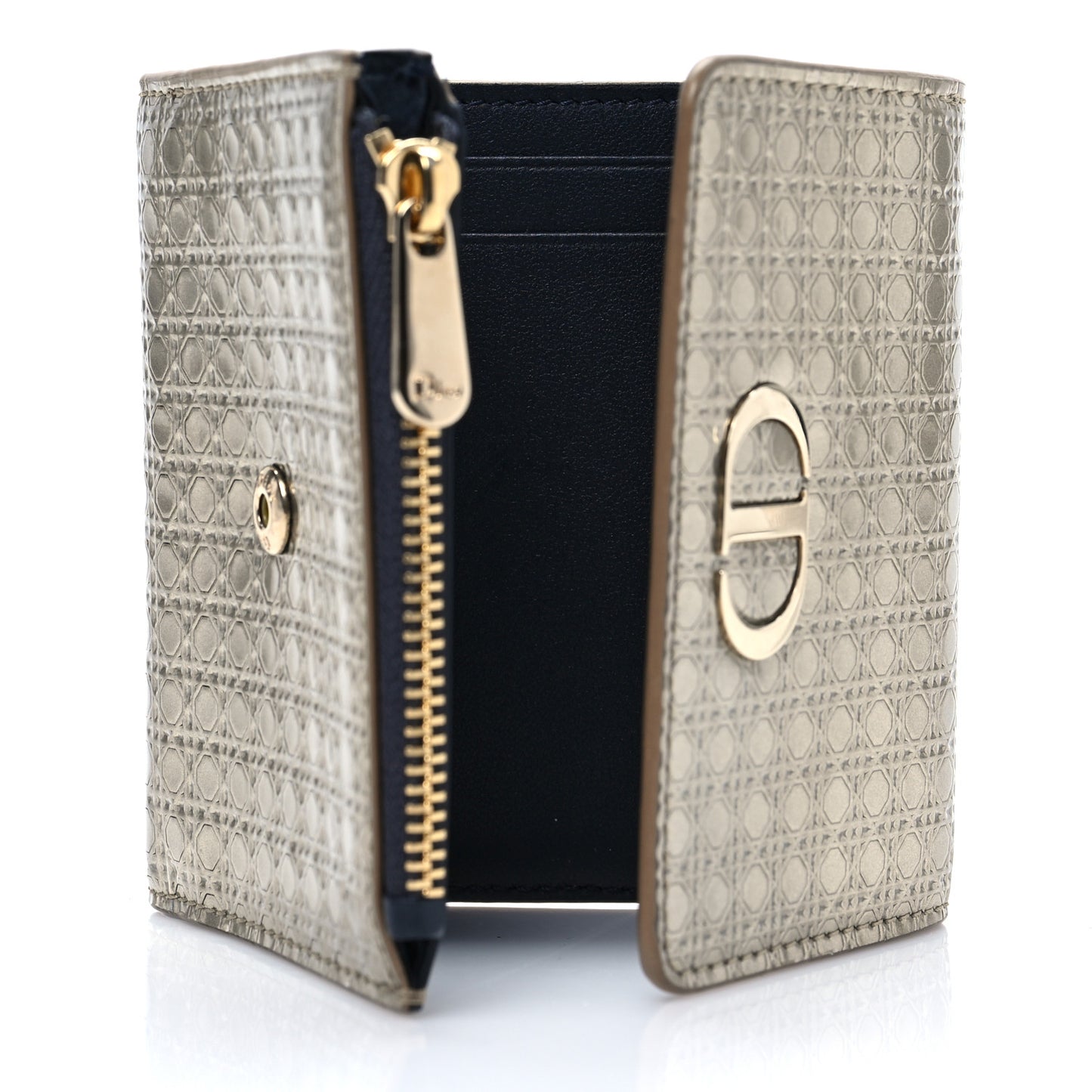 Metallic Patent Micro-Cannage 30 Montaigne Lotus Wallet Champagne