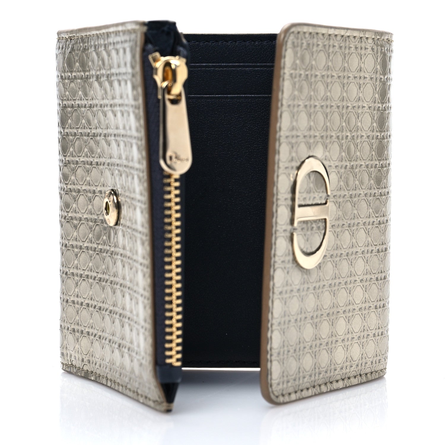 Christian Dior Metallic Patent Micro-Cannage 30 Montaigne Lotus Wallet Champagne 5 of 7