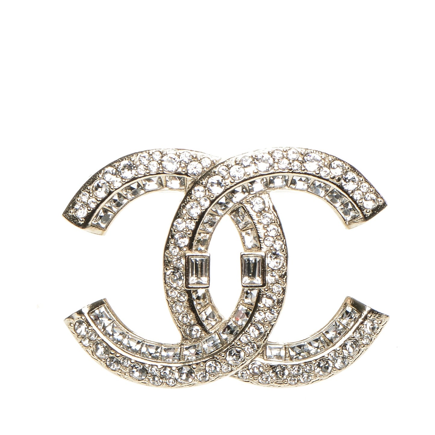 Baguette Crystal CC Brooch Gold