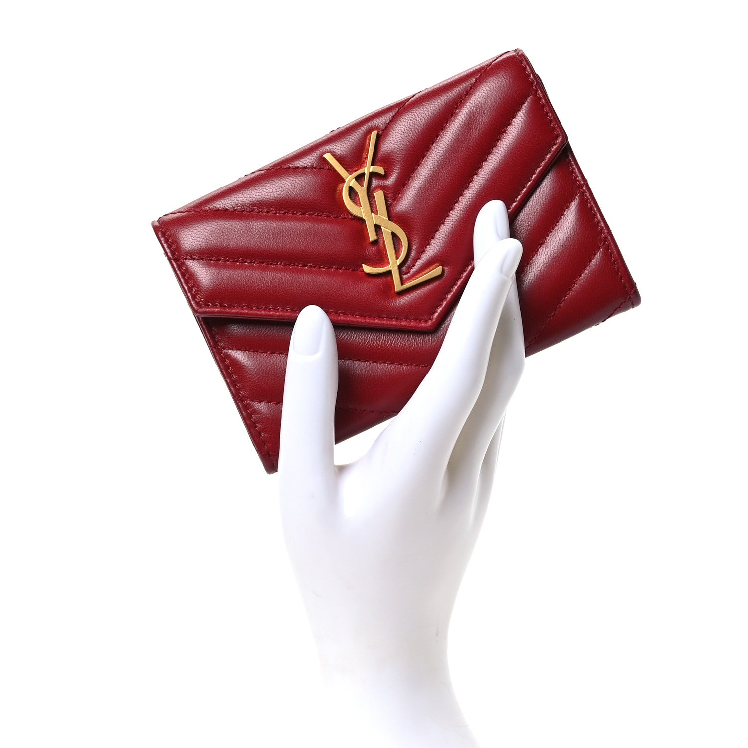 Saint Laurent Nappa Matelasse Chevron Small Monogram Envelope Wallet Opyum rEd 2 of 8