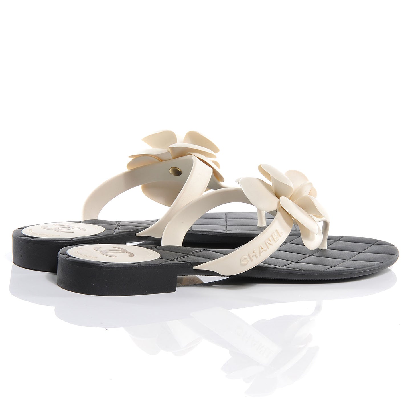 Jelly Quilted Camellia Thong Sandals 40 Black White