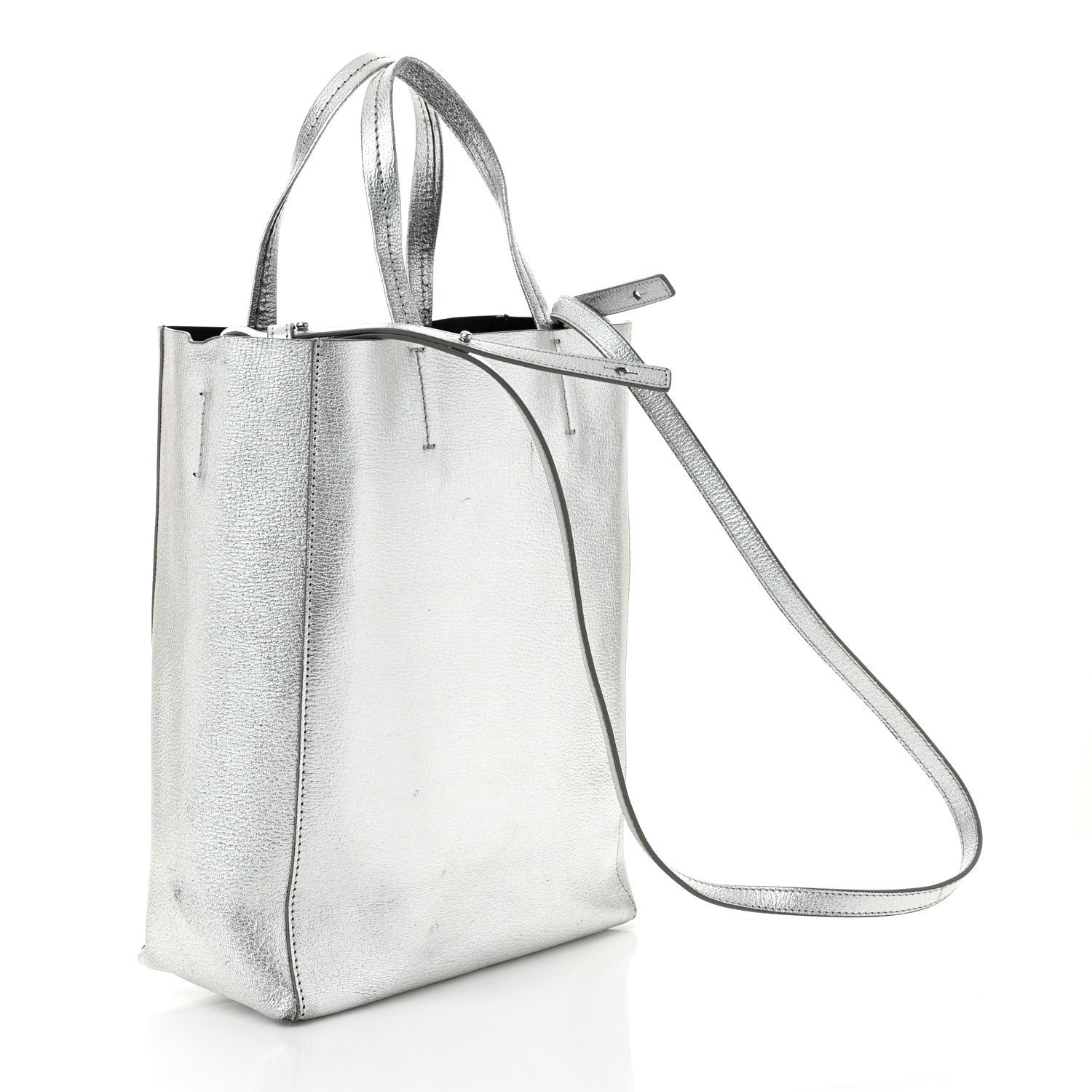 Celine Metallic Grained Calfskin Small Vertical Cabas Silver 3 of 11