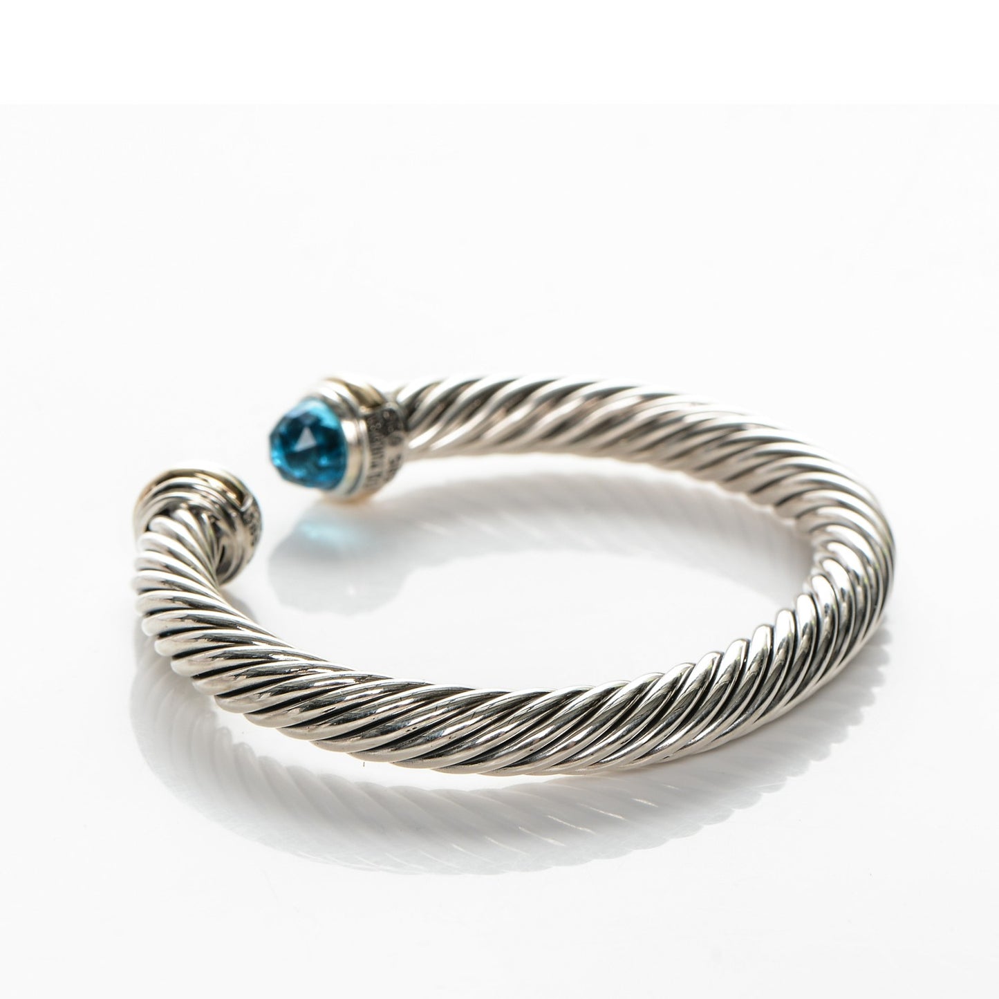 Sterling Silver 14K Yellow Gold Blue Topaz 7mm Cable Classics Bracelet