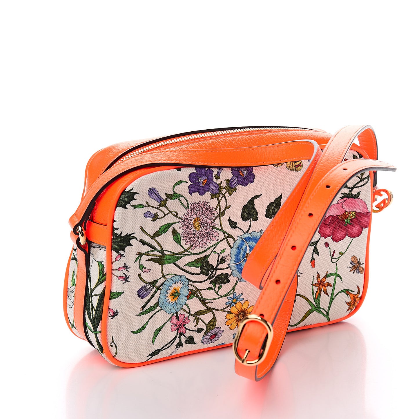 Canvas Flora Floral Shoulder Bag White Orange Fluo