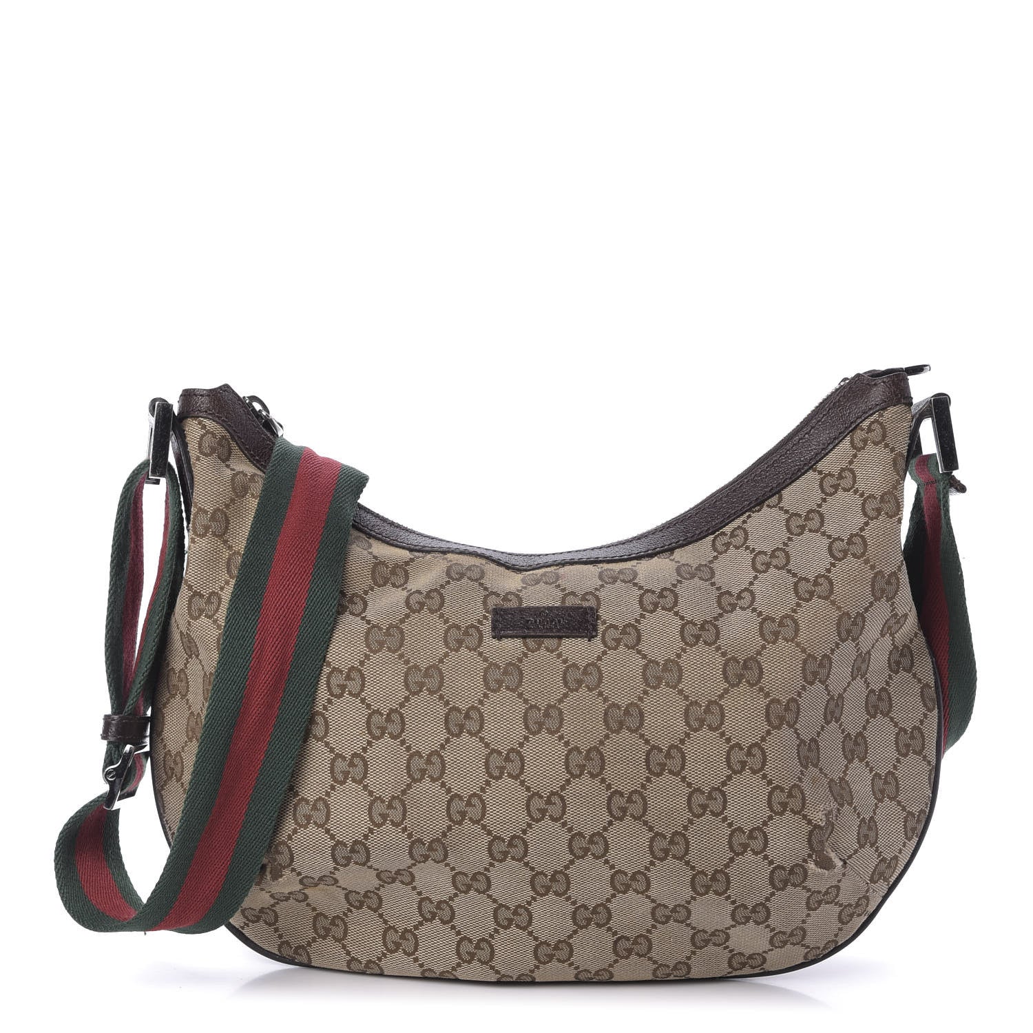 Gucci Monogram Web Medium Half Moon Hobo Dark Brown 1 of 9
