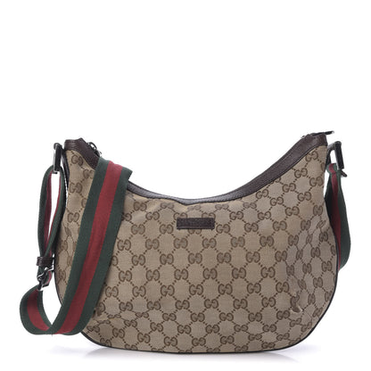 Gucci Monogram Web Medium Half Moon Hobo Dark Brown 1 of 9