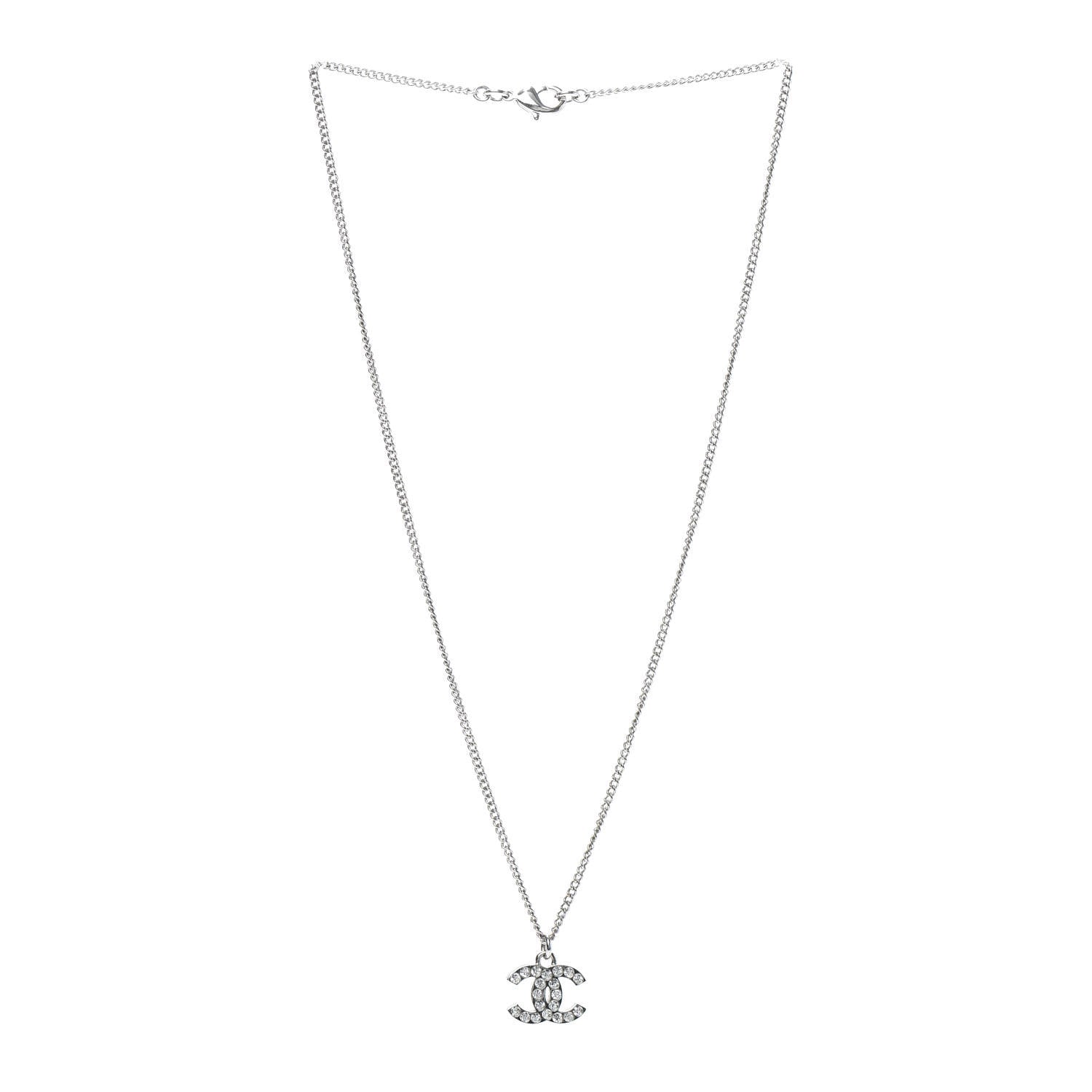 Chanel Crystal Timeless CC Necklace Silver 3 of 4