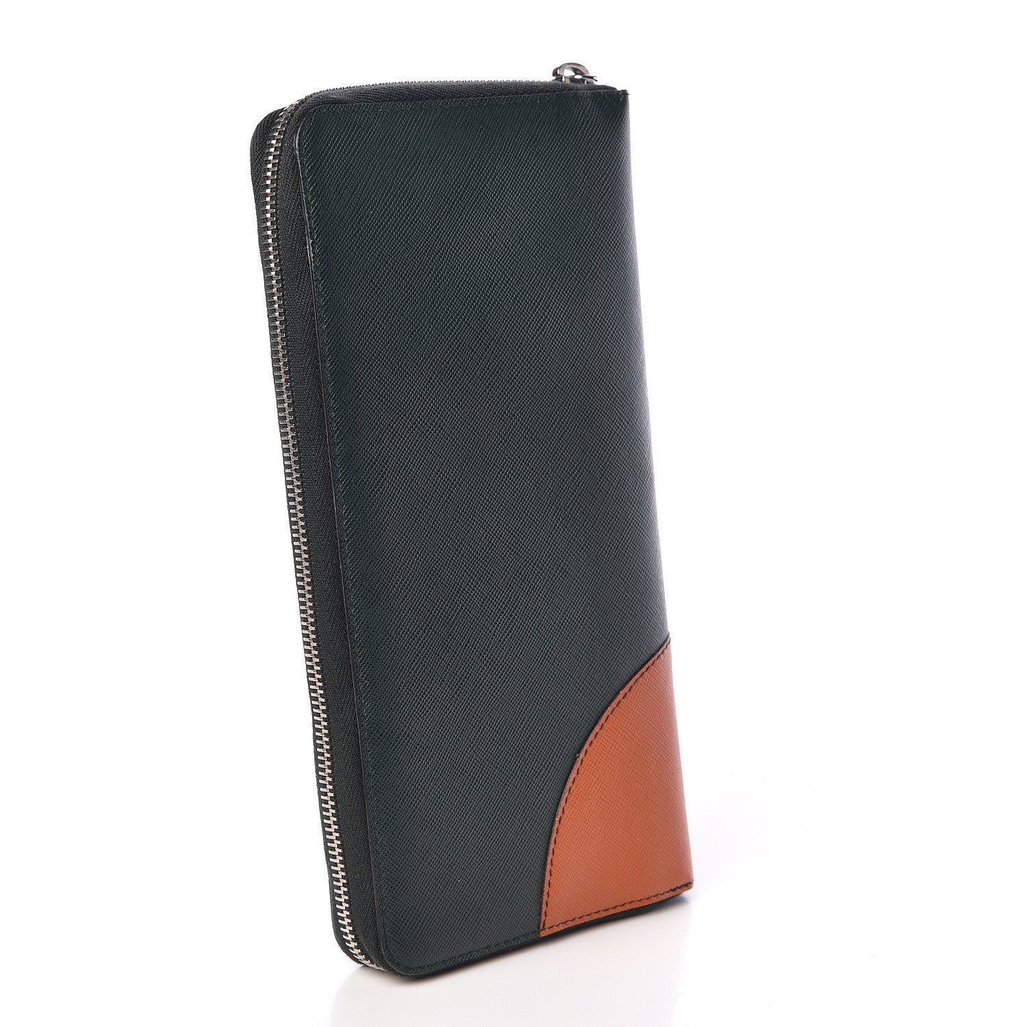 Prada Saffiano Large Sun Zip Around Travel Wallet Smeraldo 3 of 8