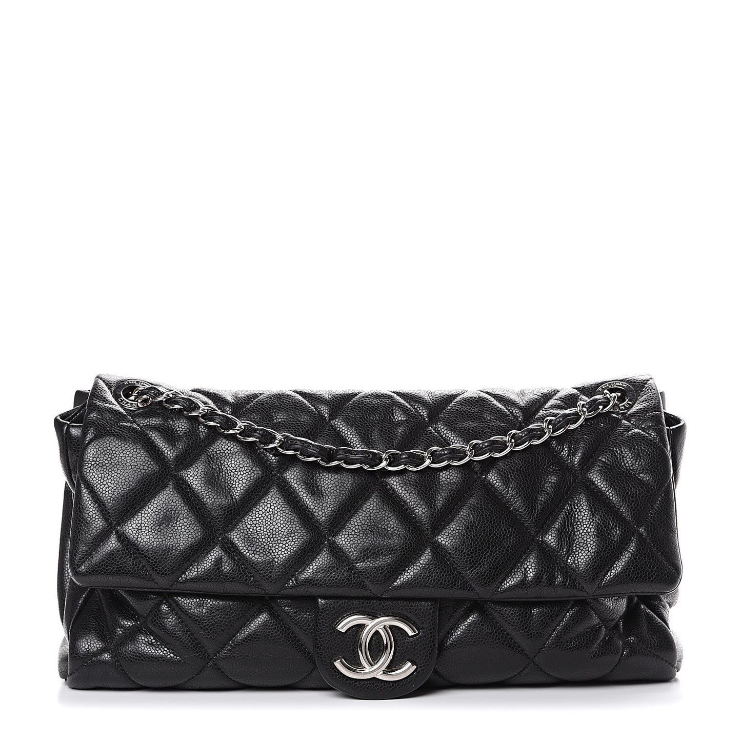 Glazed Caviar Medium Nature Flap Bag Black