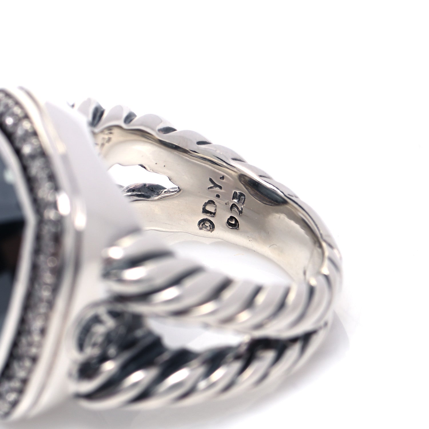 David Yurman Sterling Silver Diamond Hematite 11mm Albion Ring 52 6 4 of 5