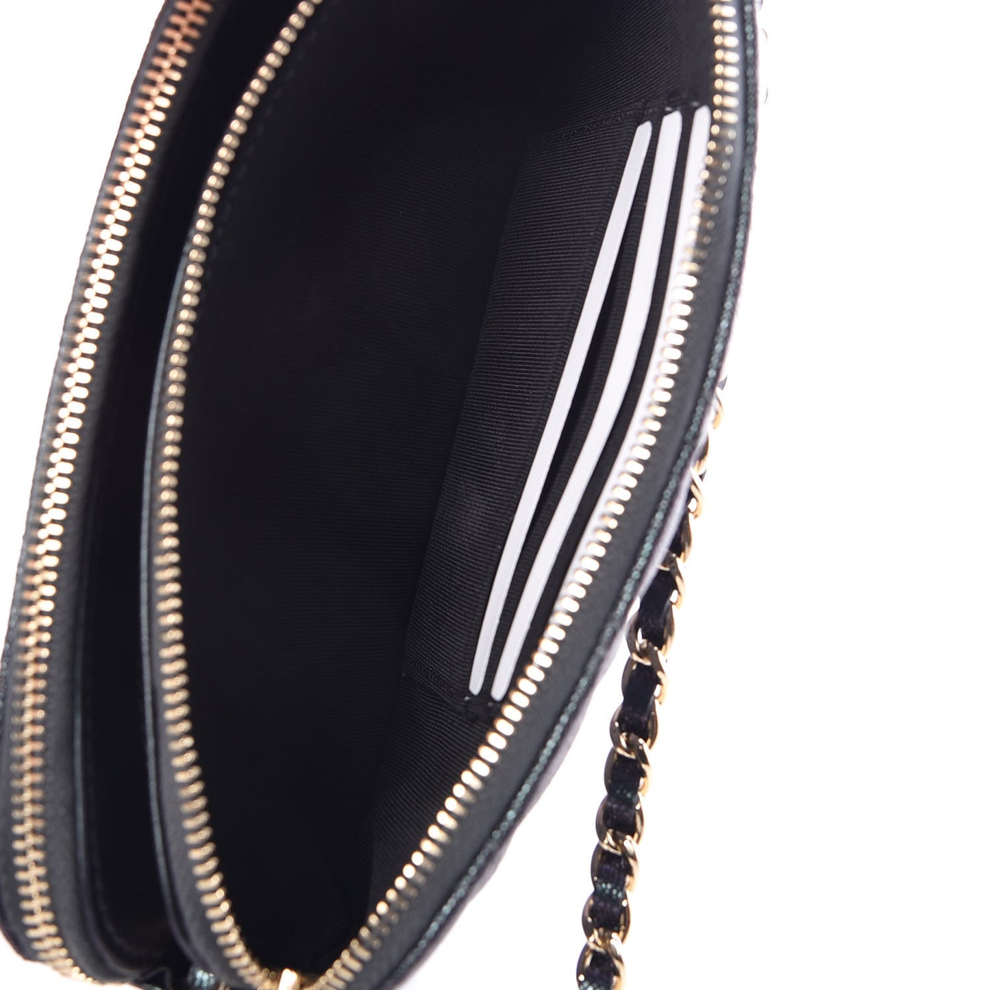 Iridescent Caviar Quilted Clutch With Chain Black