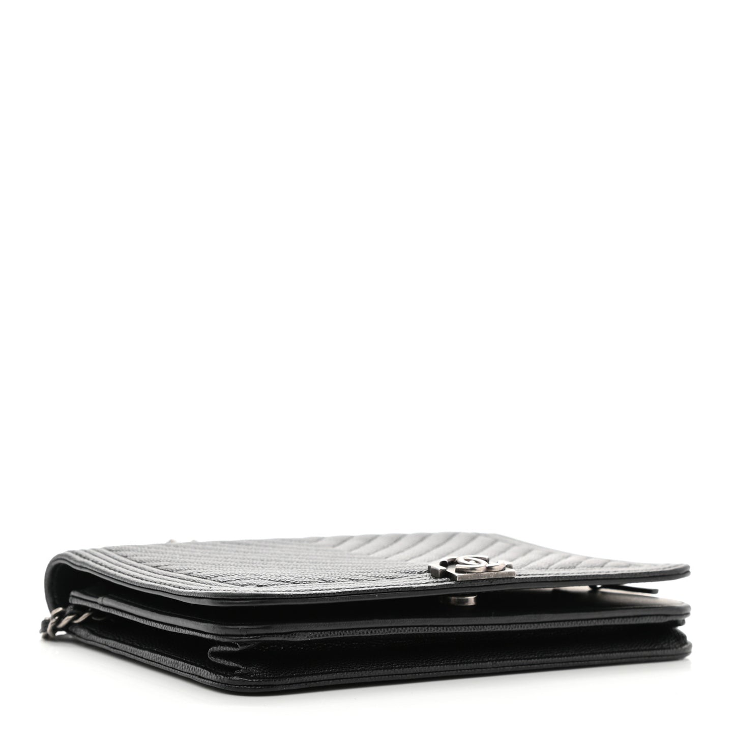 Caviar Chevron Quilted Boy Wallet On Chain WOC Black