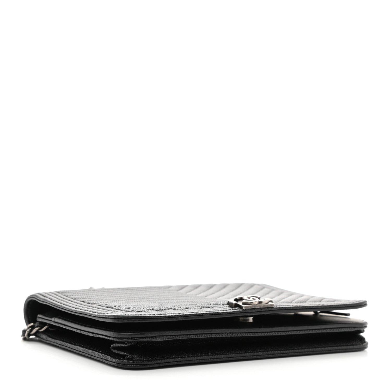 Chanel Caviar Chevron Quilted Boy Wallet On Chain WOC Black 4 of 12