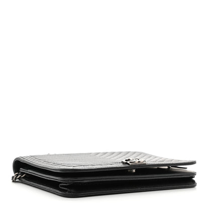 Chanel Caviar Chevron Quilted Boy Wallet On Chain WOC Black 4 of 12