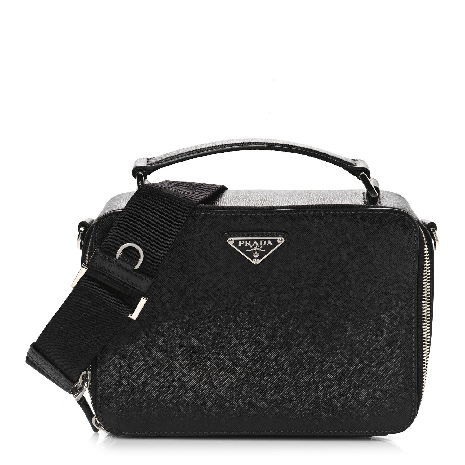 Prada Saffiano Travel Medium Brique Crossbody Bag Black 1 of 8