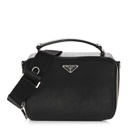 Prada Saffiano Travel Medium Brique Crossbody Bag Black 1 of 8