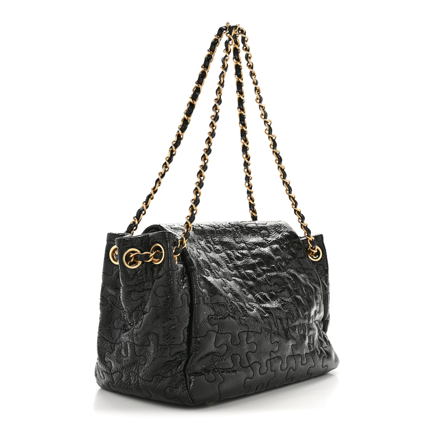 Chanel Patent Puzzle Accordion Flap Bag Black 3 of 12