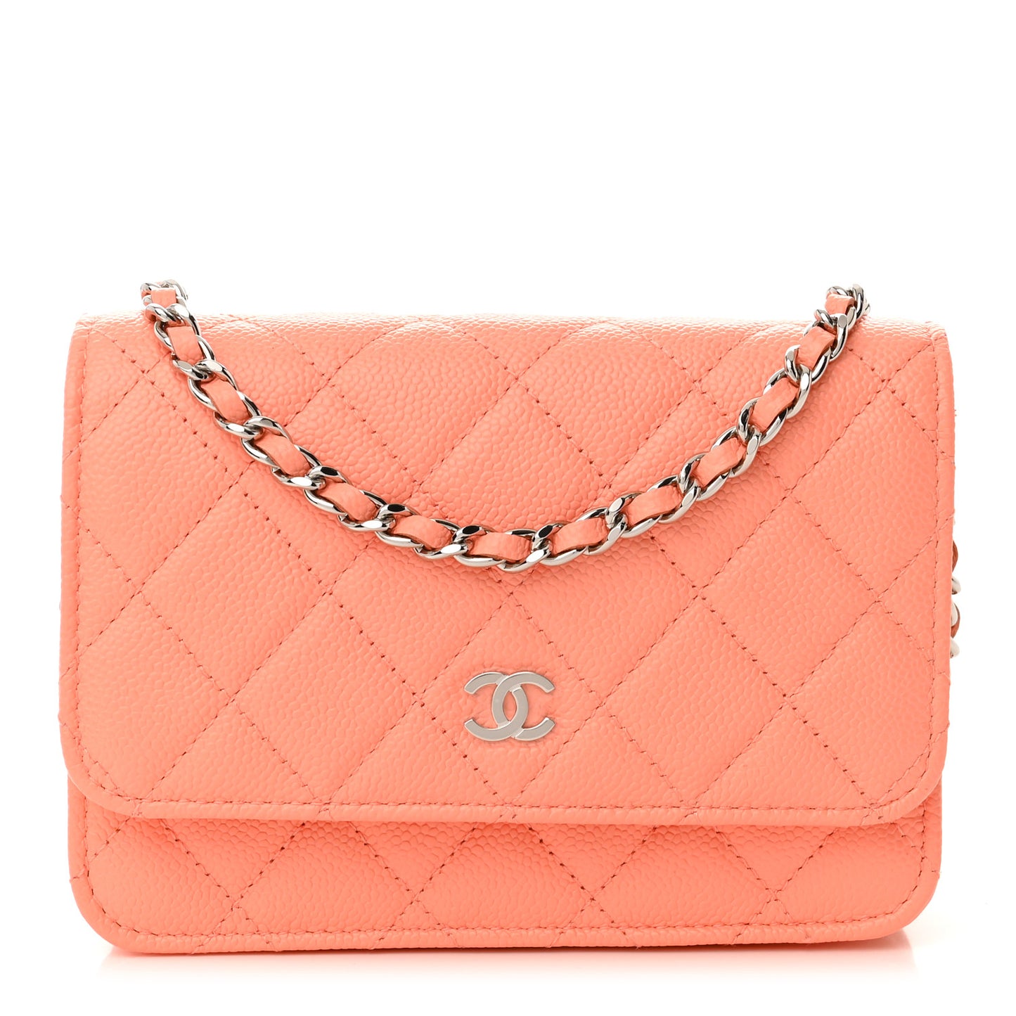 Caviar Quilted Mini Wallet On Chain WOC Coral