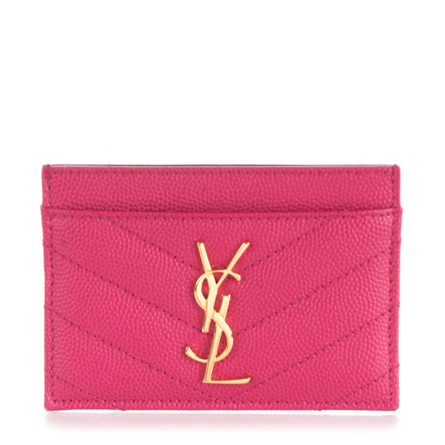 Grain De Poudre Matelasse Chevron Monogram Credit Card Case Lipstick Fuchsia