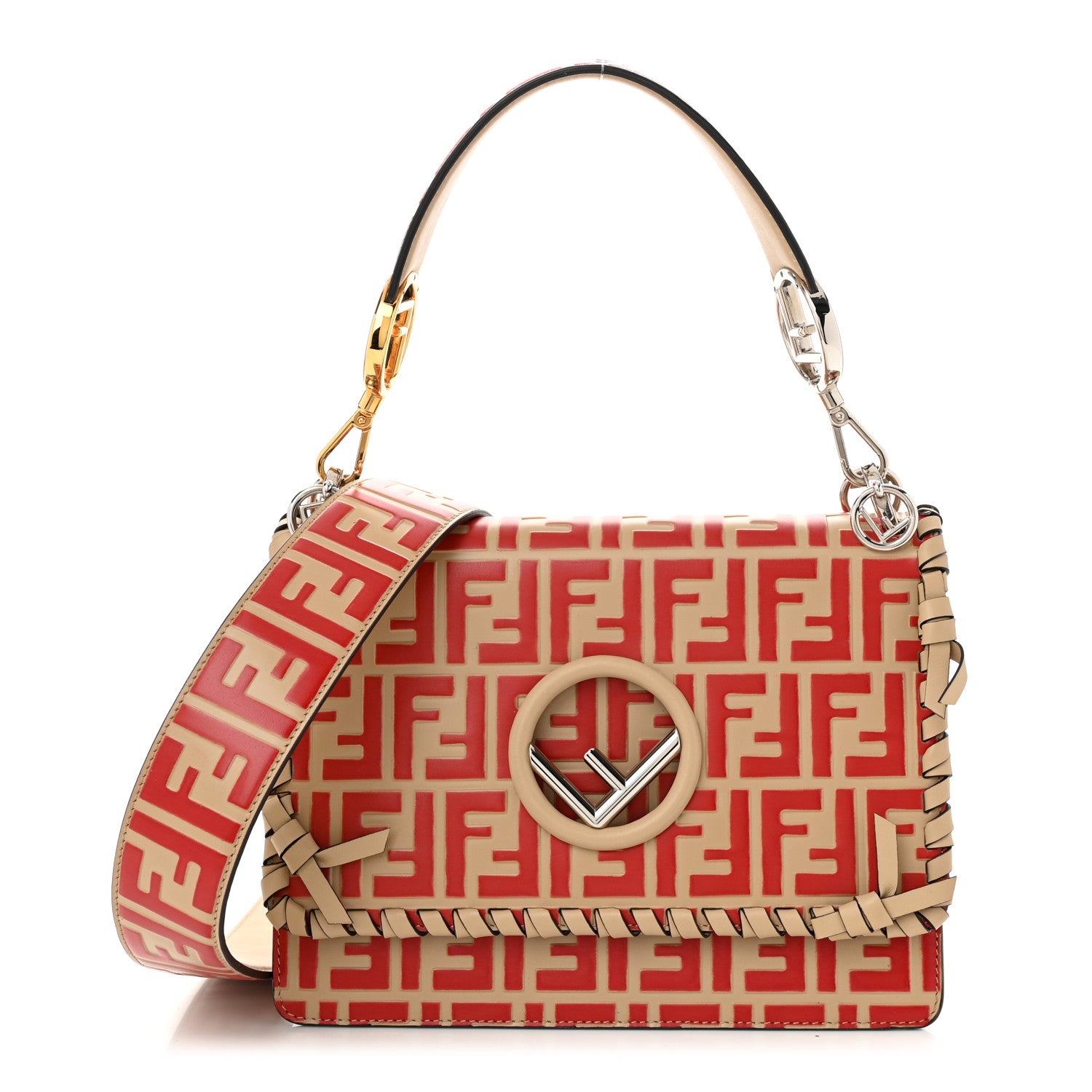 Fendi Vitello Century F is Fendi Whipstitch Threads FF Embossed Kan I Shoulder Bag Amido Fiamma 1 of 10