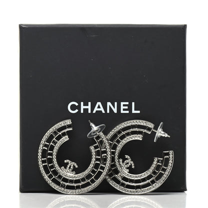 Chanel Baguette Crystal CC Hoop Earrings Silver Black 5 of 5