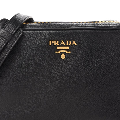 Prada Vitello Daino Medium Double Zip Shoulder Bag Black 9 of 9