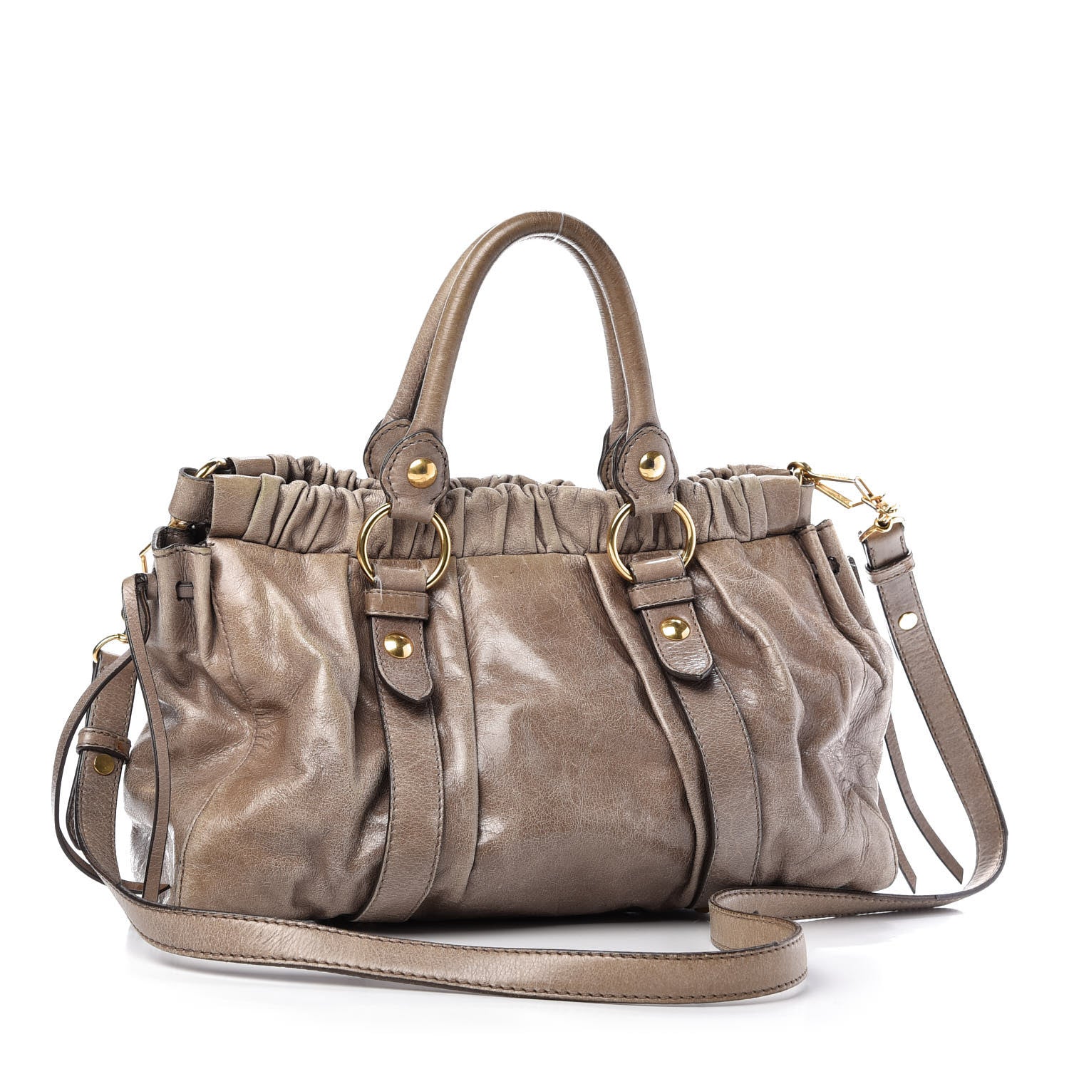 Miu Miu Vitello Lux Gathered Shopper Tote Juta 3 of 8
