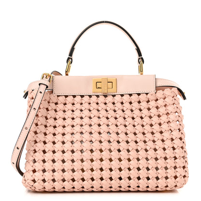 Fendi Nappa Woven Mini Peekaboo Iconic Satchel Rosa Confetto 1 of 15