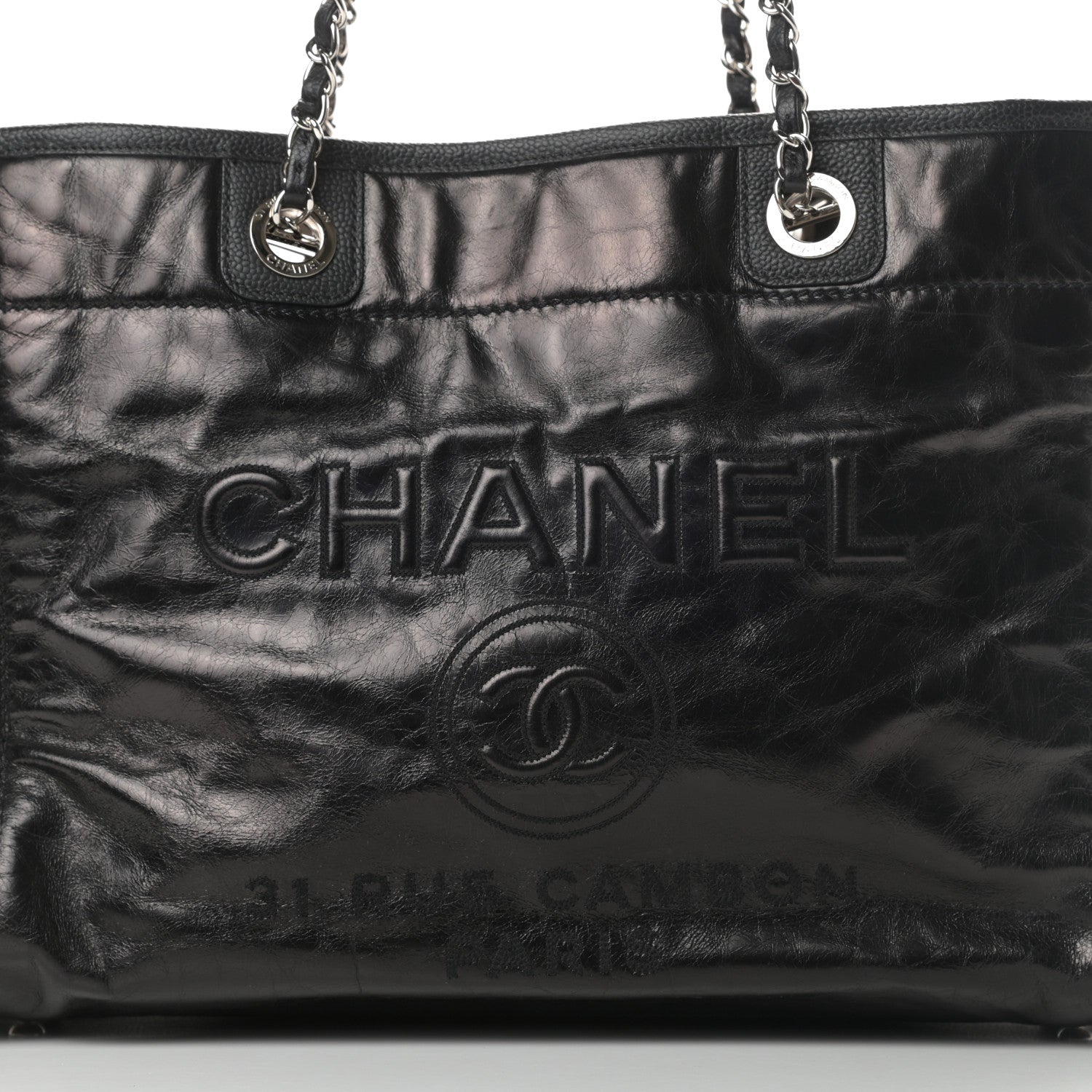 Chanel Glazed Calfskin Small Deauville Tote Black 8 of 11