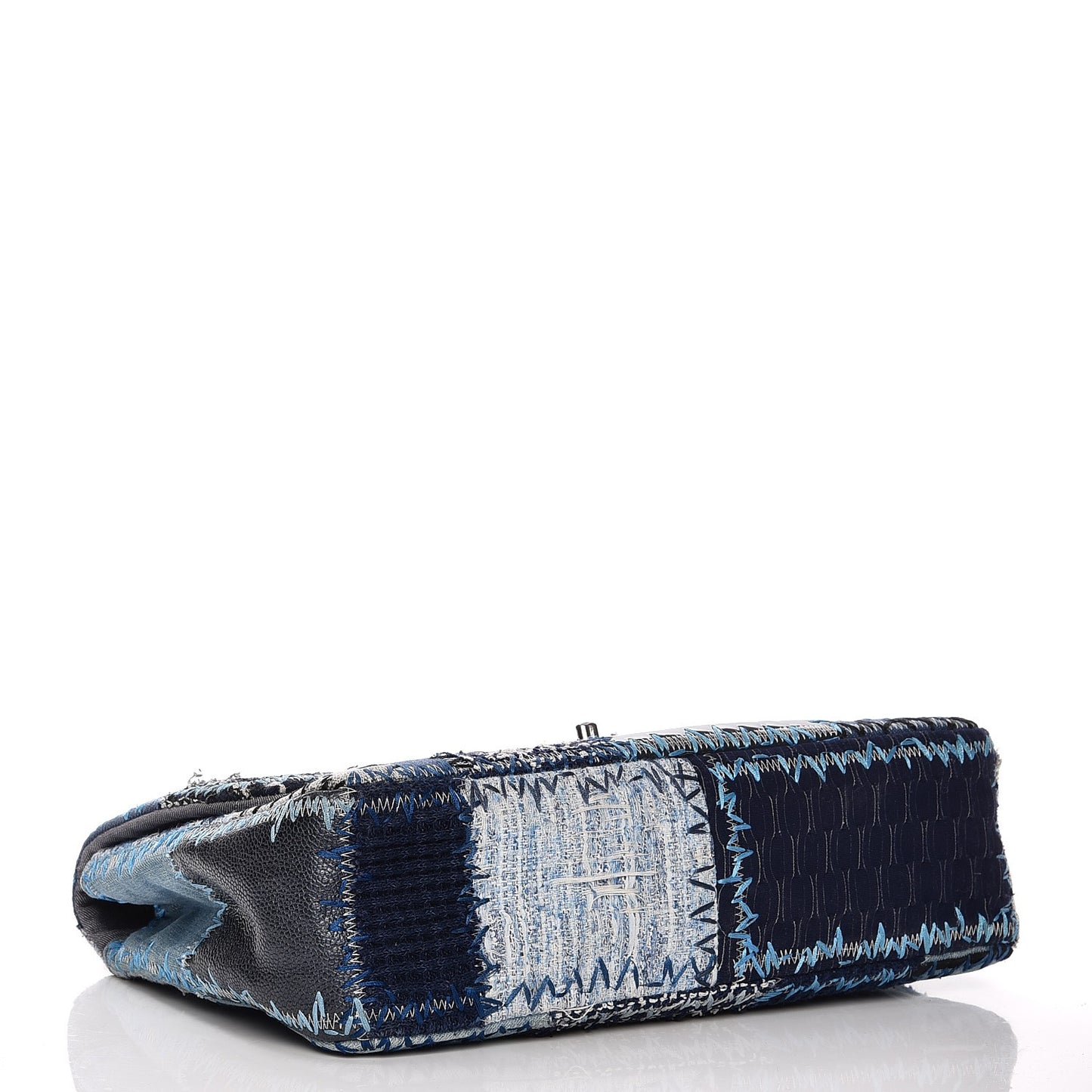 Denim Tweed Patchwork Jumbo Single Flap Blue