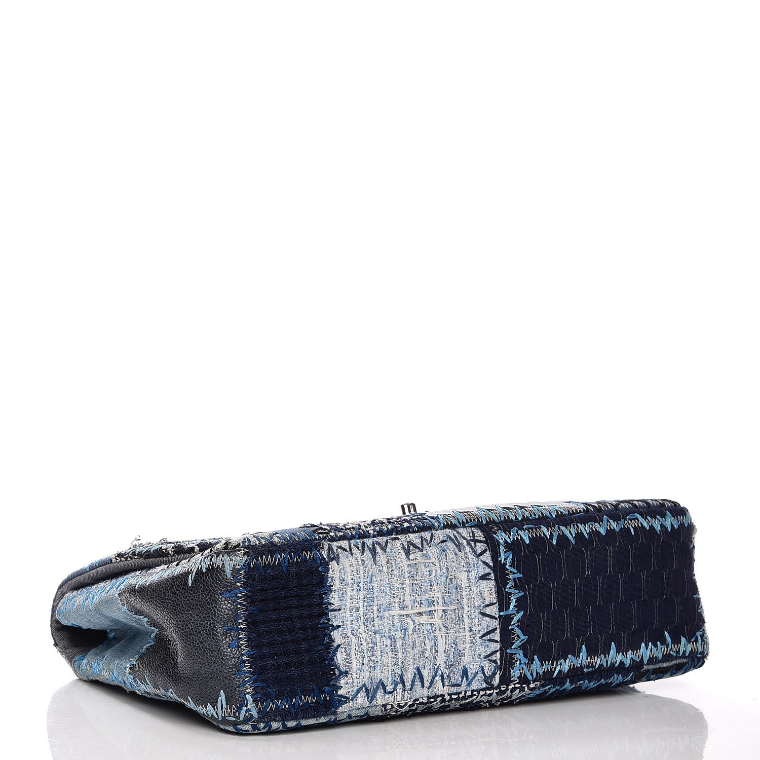 Chanel Denim Tweed Patchwork Jumbo Single Flap Blue 4 of 9