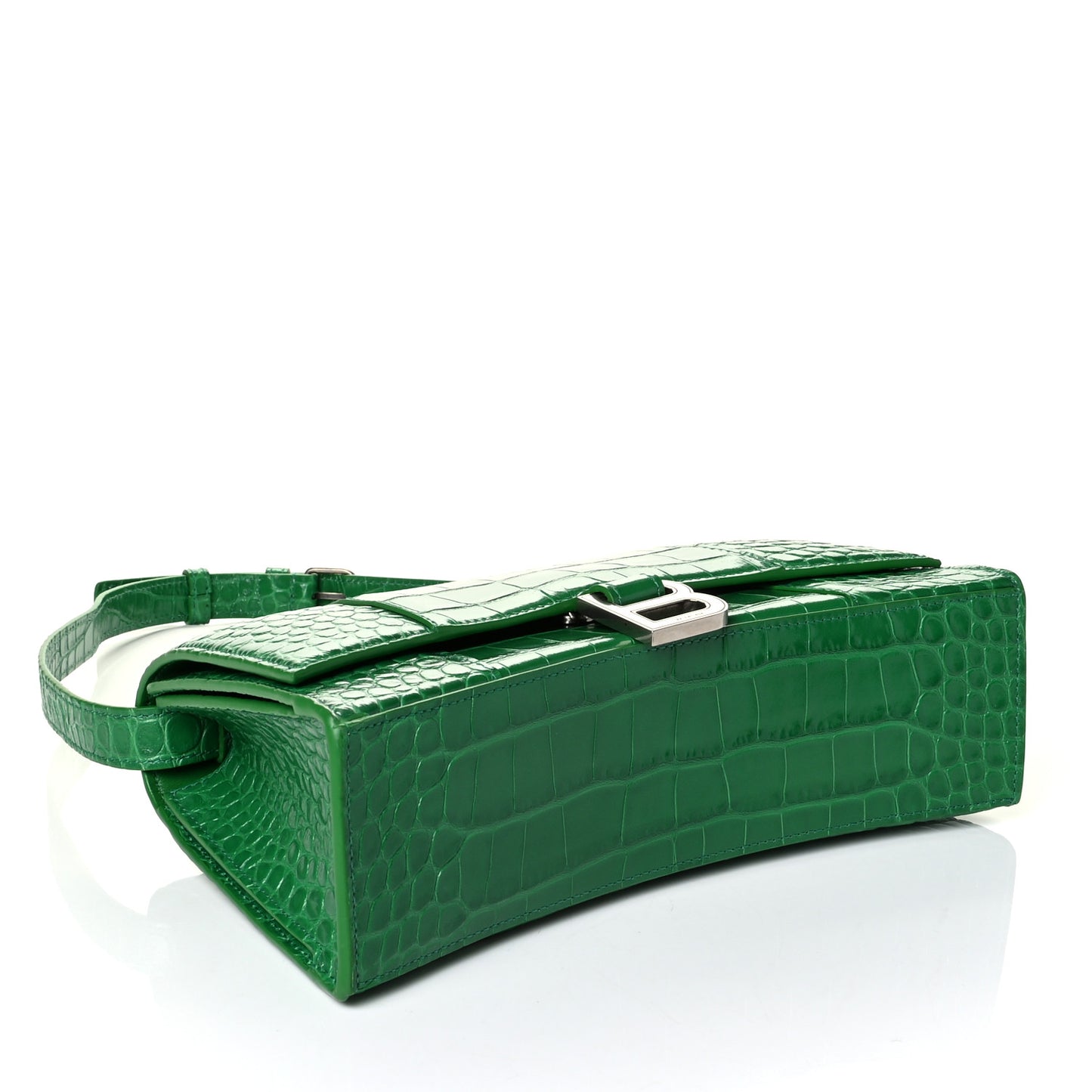 Shiny Calfskin Crocodile Embossed Small Hourglass Sling Shoulder Bag Leaf Green