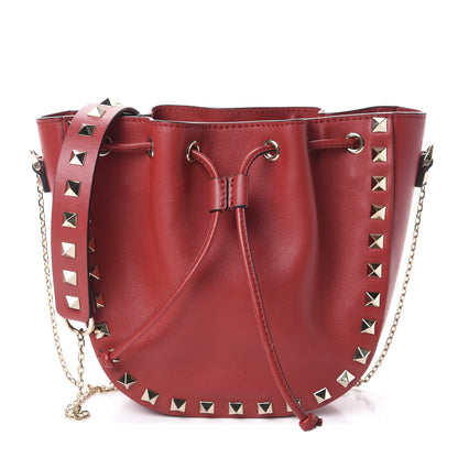 Valentino Garavani Vitello Mini Rockstud Chain Strap Bucket Bag Red 1 of 9