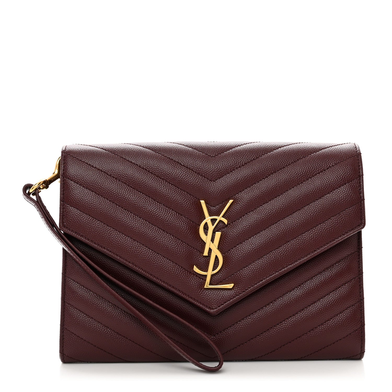 Saint Laurent Grain De Poudre Matelasse Chevron Monogram Envelope Clutch Rouge Legion 1 of 8