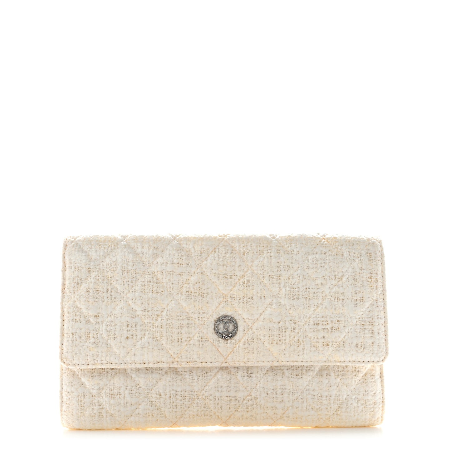 Tweed Quilted Flap Wallet White