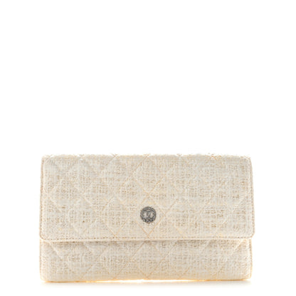 Chanel Tweed Quilted Flap Wallet White 1 of 12