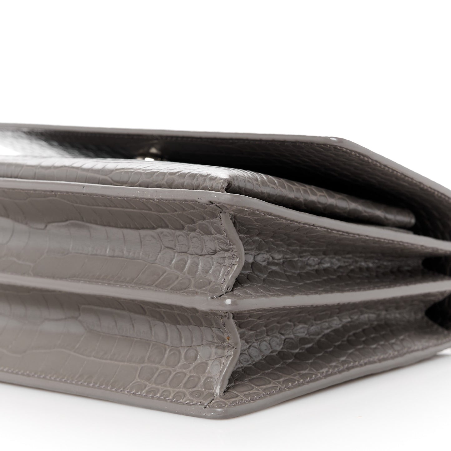 Calfskin Crocodile Embossed Medium Monogram Sunset Fog