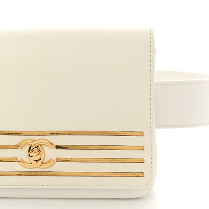 Chanel Grained Calfskin Embroidered Captain Gold Belt Bag White 11 of 14