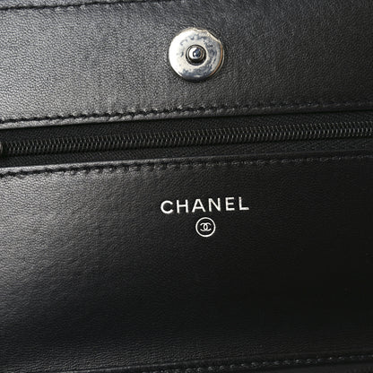 Chanel Printed Denim Quilted Flower Wallet On Chain WOC Black 6 of 12