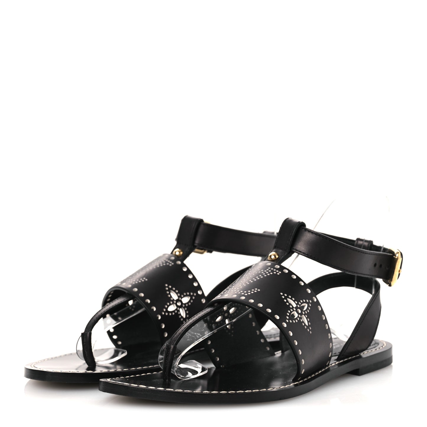 Soft Calfskin Perforated Horizon Flat Sandals 36 Black