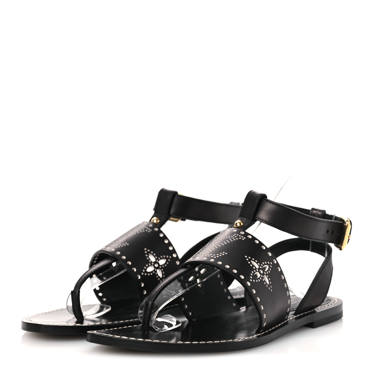 Louis Vuitton Soft Calfskin Perforated Horizon Flat Sandals 36 Black 4 of 12