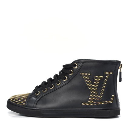 Louis Vuitton Calfskin Studded Punchy High Top Sneakers 36 Black 1 of 9