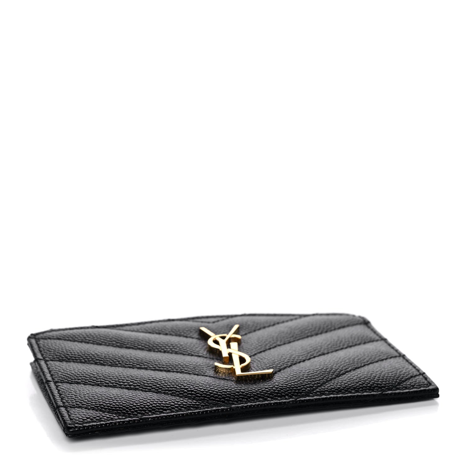 Saint Laurent Grain De Poudre Matelasse Chevron Monogram Fragments Zippered Card Case Black 4 of 9