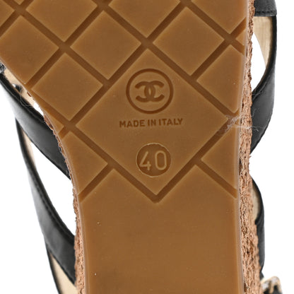 Chanel Lambskin Cork Pearl CC Platform Sandals 40 Black 6 of 9
