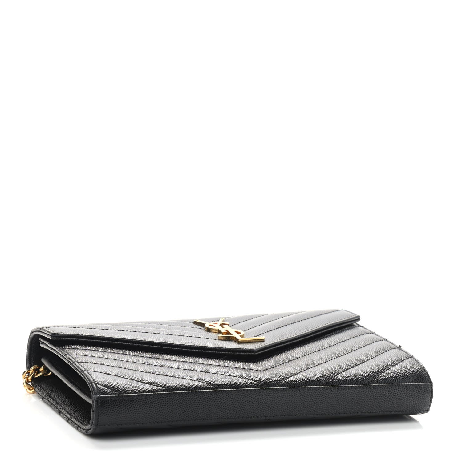Saint Laurent Grain De Poudre Matelasse Chevron Monogram Chain Wallet Black 4 of 8
