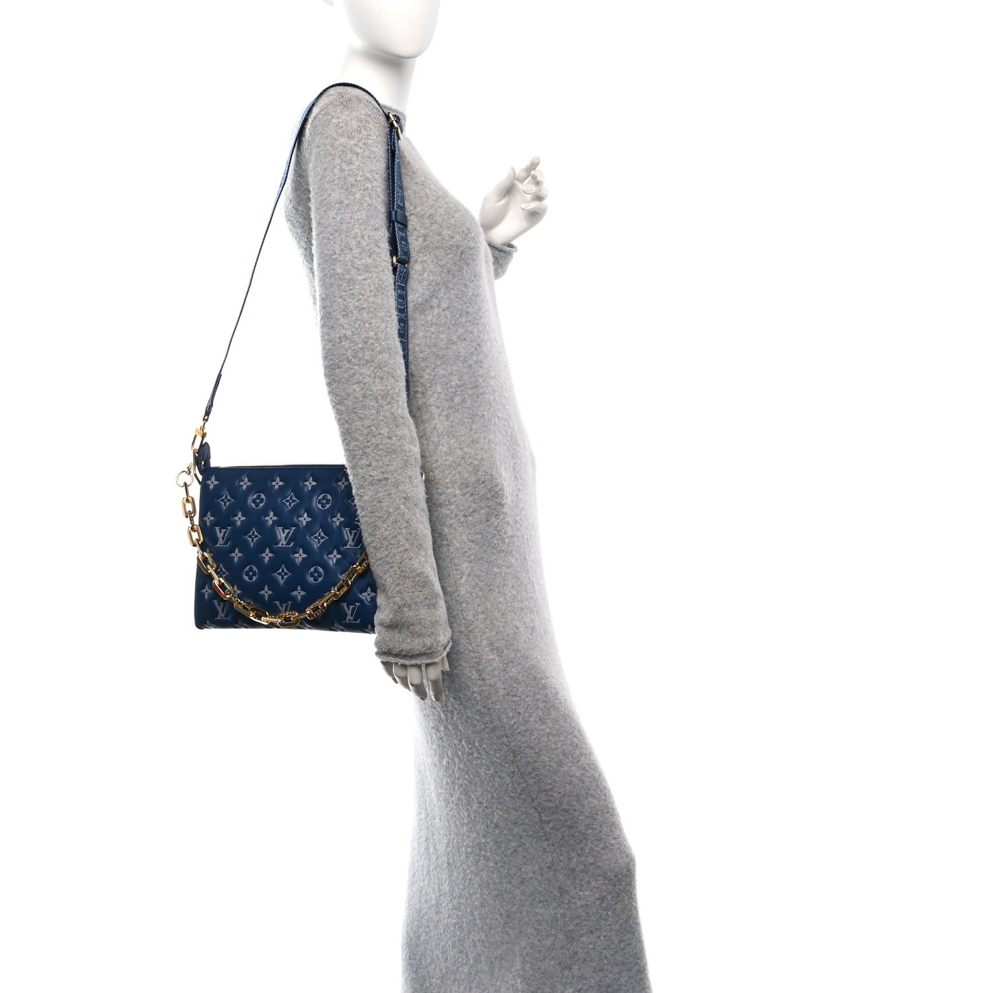 Lambskin Embossed Monogram Coussin PM Denim Blue