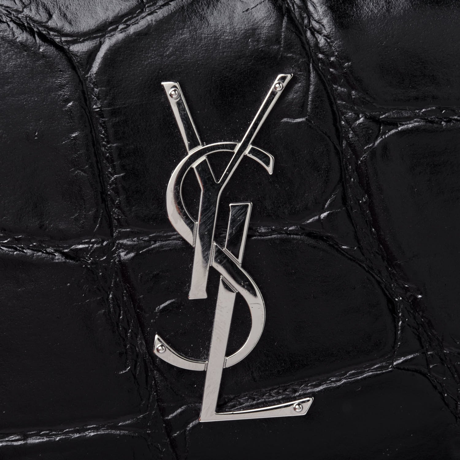 Saint Laurent Calfskin Crocodile Embossed Monogram Sunset Top Handle Chain Wallet Black 5 of 5
