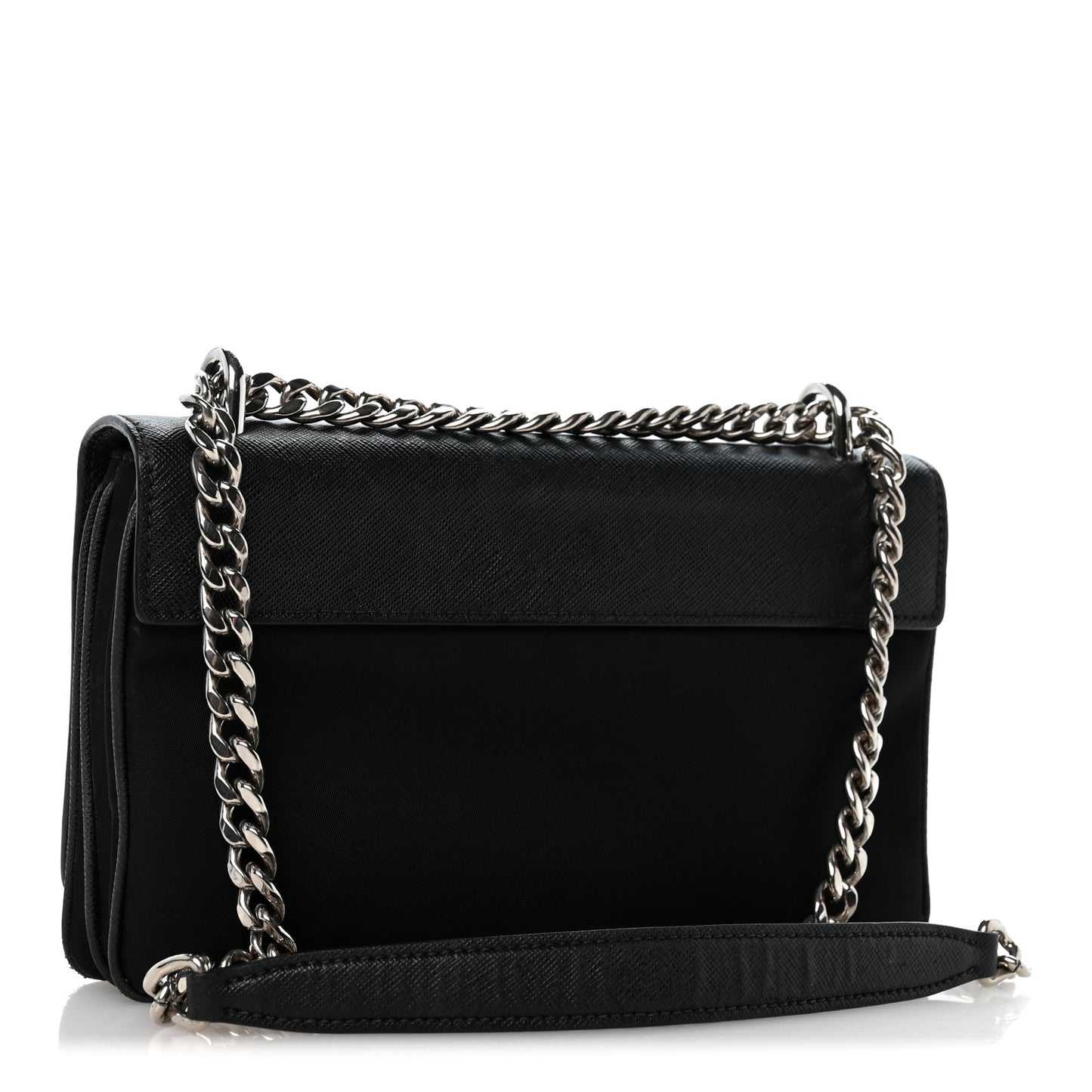 Saffiano Tessuto Nylon Chain Shoulder Bag Black